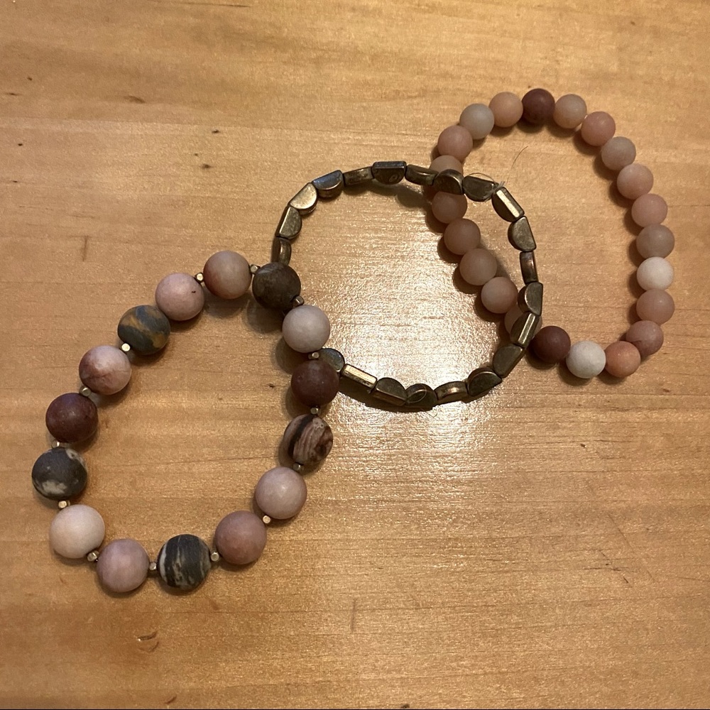 Universal Thread Semi Precious Stone and Bead Bracelet Trio Set, Bohemian